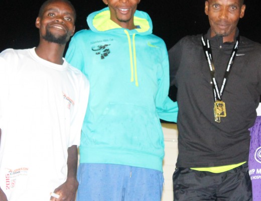 SECOND place winner Retsepile Khotle, left, overall winner Lucky Mtshali, centre, and third place winner Johannes Kekana.