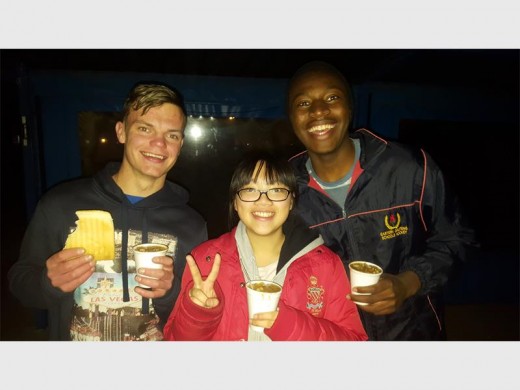 GRADE 11 and 12 pupils enjoying their soup and bread on Thursday night. Photo: provided