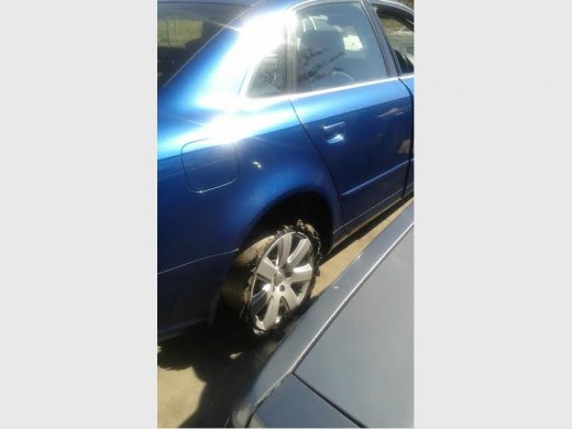 A mother's vehicle was recovered with thisdamaged tyre. (Photograph supplied)