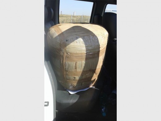 THE bundle of dagga found in the boot of a VW Polo, neatly wrapped in cellotape. Photo: Kempton SAPS