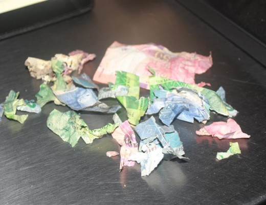 THE 'money confetti' that was left behind after the safe was bombed.
