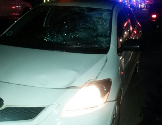 A pedestrian was critically injured when he was hit by this car. Photograph: ER24