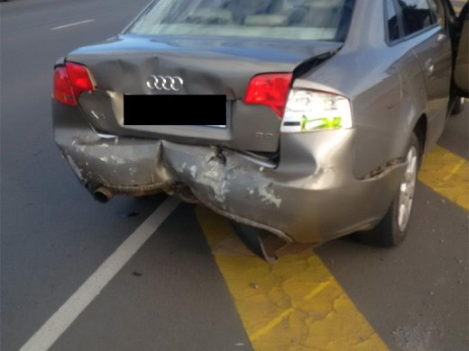 THE mother was with her family in the Audi A4 when another car slammed into the back of their vehicle while they had stopped at the traffic lights.