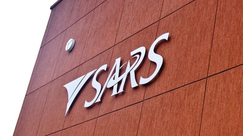 Close-up of the SARS logo on a building facade, showcasing modern design and branding elements in a corporate environment.