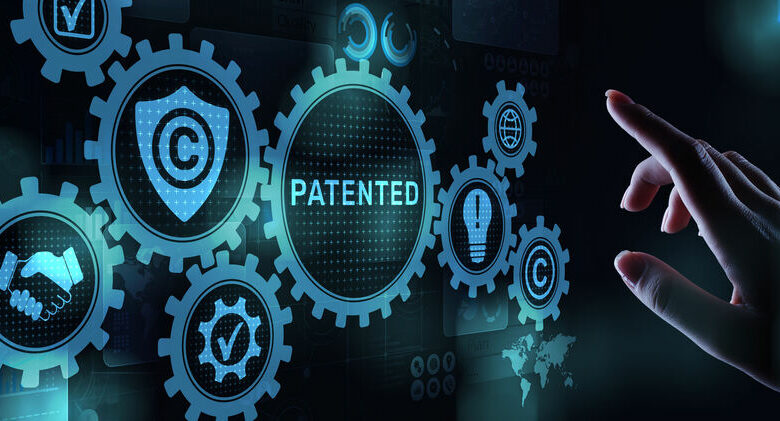 Patented Patent Copyright Law Business technology concept.