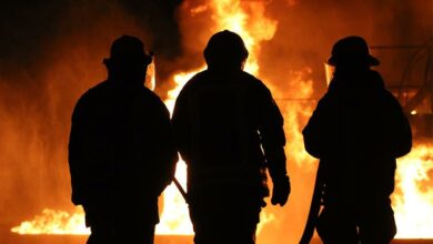 Fire fighters in action.