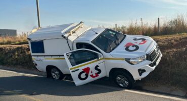 G4S vehicle on an embankment following a failed armed robbery in Kempton Park on June 13.
