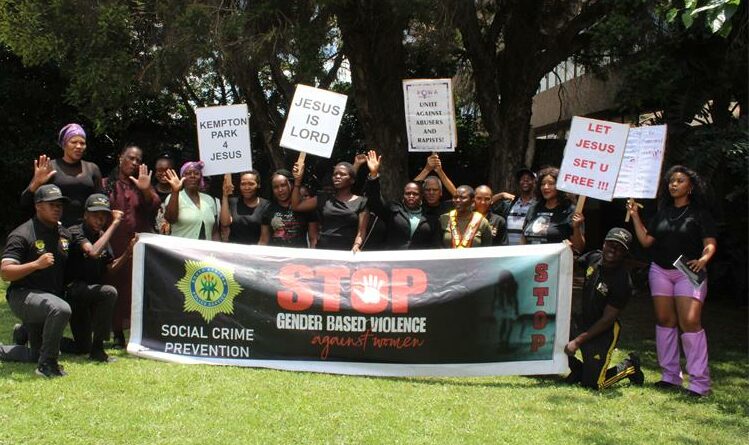Activists and residents gathered outside the Kempton Park Police Station for the G20 Women’s Shutdown, lying down for 15 minutes to highlight the 15 women killed daily in South Africa.