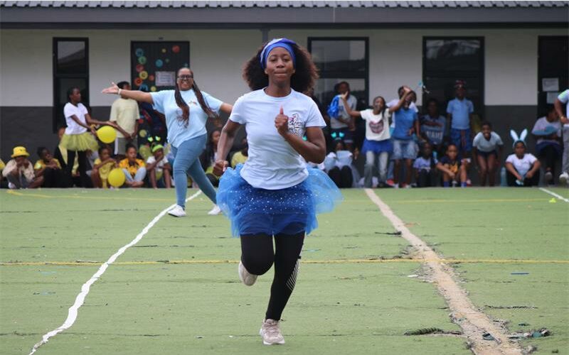 Track events on March 20 saw learners and staff competing fiercely, with Blue House’s Musa Zulu taking first place in the junior races.