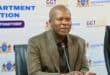 A speaker at a press conference discussing the GGT2030 initiative for Gauteng Province, emphasizing collaboration and growth.
