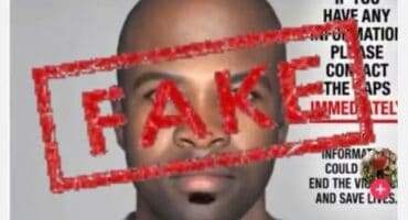 Social media crime poster naming Thembinkosi Ngcobo, stamped “FAKE,” with murder allegations, police hotline numbers, and an urgent cautionary tone.