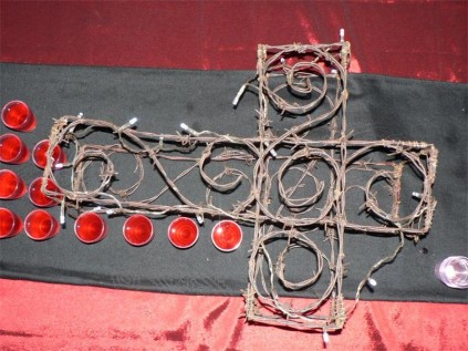 The cross depicting Christ's blessings that was used at the Rest-a-While Carols by Candlelight and thanksgiving service, recently.