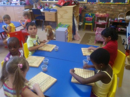 Matthew Ashby (back, left), Tynisha Kleinschmidt, Mianay Kleinschmidt (front, left), Grace Mavhuli, Matthew Killian, Tyler Lubbe and Azania Thipe enjoy learning on their first day of pre-primary school, at St Catherine's School, on Wednesday.