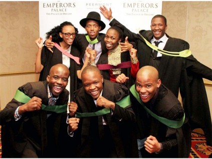 The graduates are, front, (from left): James Timane (N Dip Electrical Engineering), Skumbuzo Nkuta (B Accounting Science) and Cassius Sebigi (B Accounting Science). Back: Fikile Zulu (BSc Construction Studies), Monwabisi Rauzela (BCom Marketing), Mathapelo Kodisang (N Dip Biomedical Technology) and Thabang Botha (B Com Accounting). Photo by: Yolanda van der Stoep