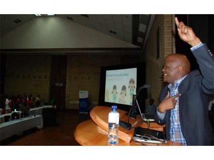 Ekurhuleni's executive mayor Clr Mondli Gungubele delivering his keynote address.