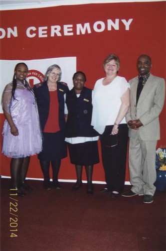Zodwa Nkhambule (instructor, left), Sister Wendy Hahne (course moderator), Nurse Teresa Mhlanga (student liaison officer), Barbara Jensen (Germiston Red Cross manager) and Supuni Stanslas (senior instructor) were thrilled at their students’ achievements.