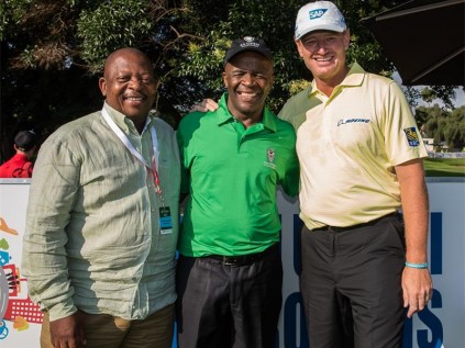 Executive mayor of Ekurhuleni Clr Mondli Gungubele flanked by Ernie Els (right) and former chairman of the SA Open board Khaya Ngqula before “The Big Easy” kicked off his challenge for this year’s SA Open Challenge title. The challenge is taking place at the Glendower Golf Club in Ekurhuleni.  