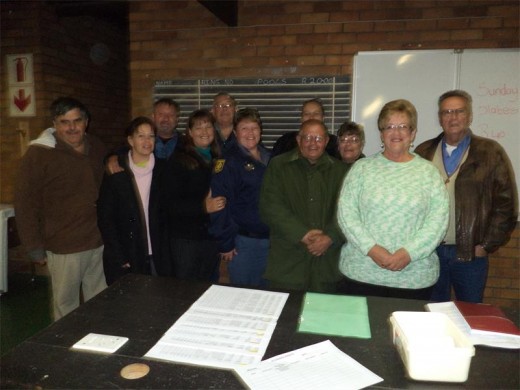 The block leaders are back, (from left): Fanie Venter (CPF), Johan Blom (CPF), Ella Botha (CPF), Linda Dormehl (CPF) and William Eales (CPF chairman). Front: Theresa Venter (CPF communications Officer), Louisa Van Vliet (CPF), Const Erin Palmer (Elsburg SAPS), Nico Dormehl (CPF) and Elize Hern (CPF vice-chairman).