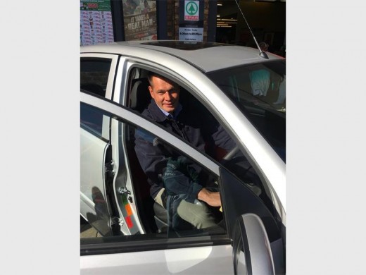 Andrew Metcalf, who won a car in the Spar Win a Car competition at the Elsburg Spar, getting ready to test drive his new vehicle.