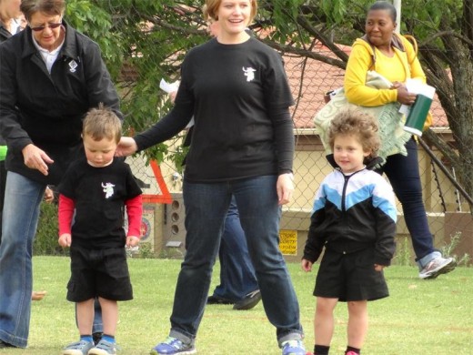 Here young Luke De Abreu and Raine Kyriakidis are taught what to do by teachers Christa Lombard (left) and Anneri Lombard.