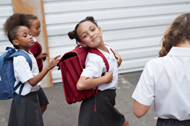 Children at modern school facility