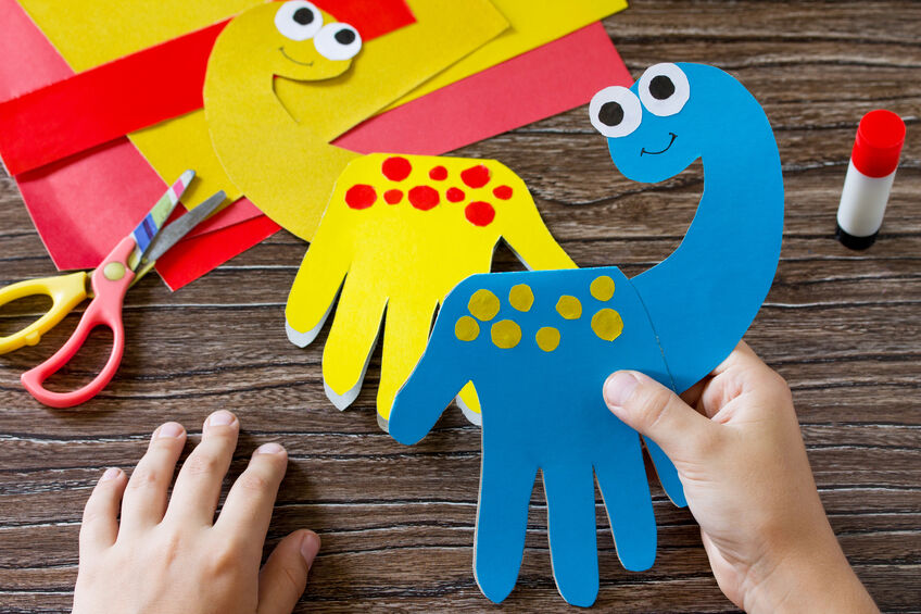 Help your child create a handprint dinosaur