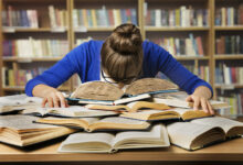 Student Studying Hard Exam, Sleeping on Books Read in Library
