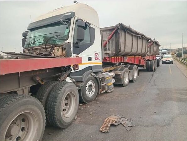 Two lanes remain affected after a multi-truck collision in Ekurhuleni. Motorists are urged to drive with caution as emergency teams manage the scene.