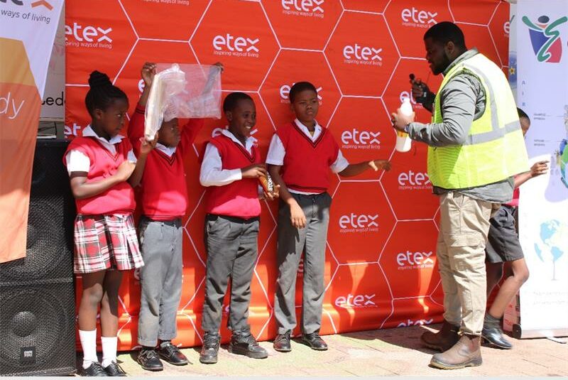 Learners at Alston Primary participated in fun, educational activities about recycling after receiving bins and party packs from Etex Building South Africa.