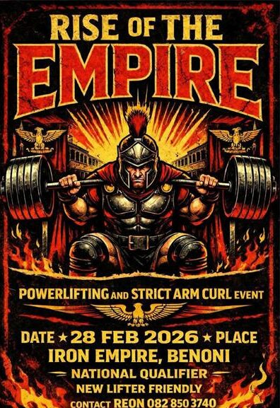 Ekurhuleni will welcome the region’s top powerlifters on February 28 for the Rise of the Empire tournament, featuring squat, bench press, deadlift, and strict arm curl competitions ahead of the 2026 national championships.