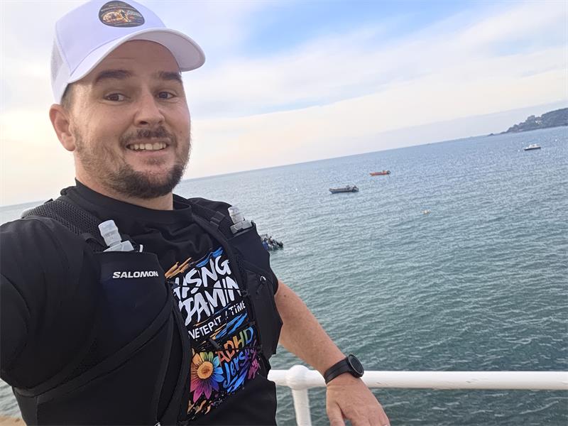 The challenge sees him run 50 half marathons in 50 consecutive days before tackling a 48-mile island walk on day 51.