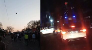 High police visibility in the area, with officers on the ground and a police helicopter monitoring developments from the air.