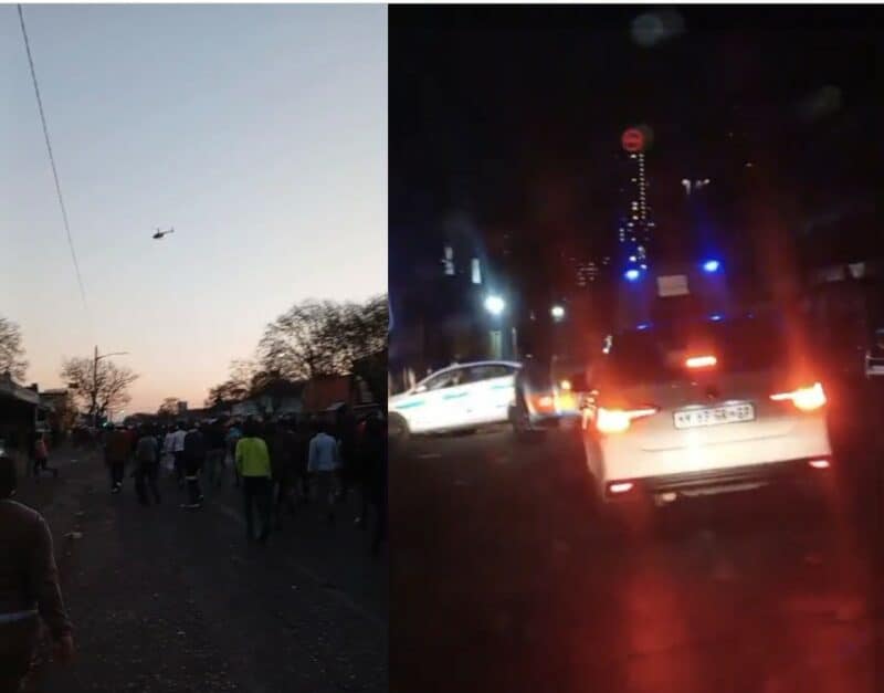 High police visibility in the area, with officers on the ground and a police helicopter monitoring developments from the air.