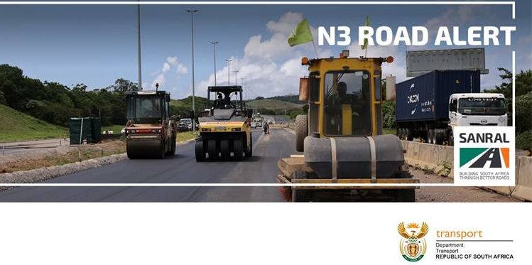 Sanral warns motorists to reduce speed and pay attention to signs indicating possible loose stones on the road surface when travelling on the N3 due to resurfacing, which is estimated to be completed in February 2027.