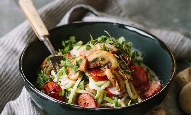 WFD, 9 November, Courgette spaghetti with creamy mushrooms, pork sausage & parmesan