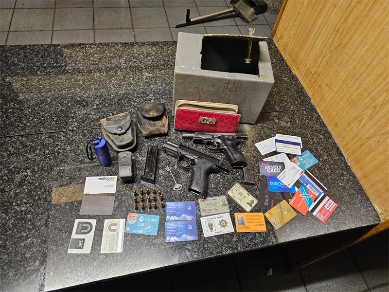 EMPD officers arrested two suspects, aged 30 and 31, in connection with a house robbery involving a stolen state firearm. The men were found with unlicensed weapons and stolen police property. They are facing multiple serious charges.