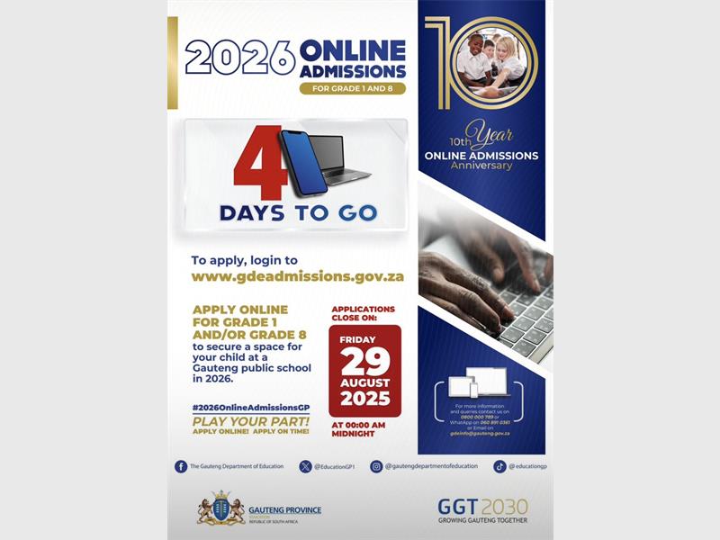 Parents urged to apply online before the August 29 deadline.
