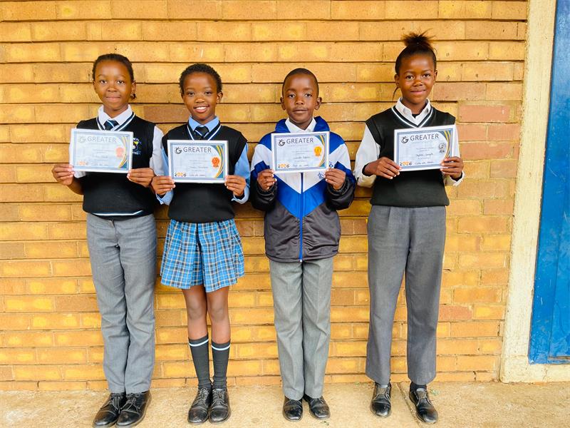 Four Masimini Primary School learners excelled at the school athletics competitions, each claiming first place in their events and making their school proud.