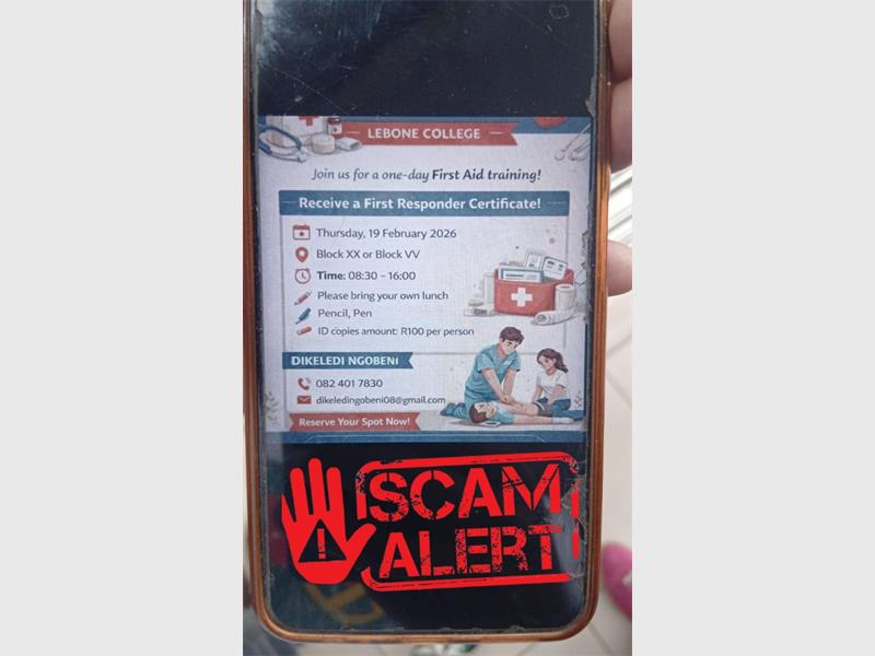The Gauteng Department of Health has warned residents against social media posters claiming people must pay for first responder training, confirming the programme is offered free across Gauteng.