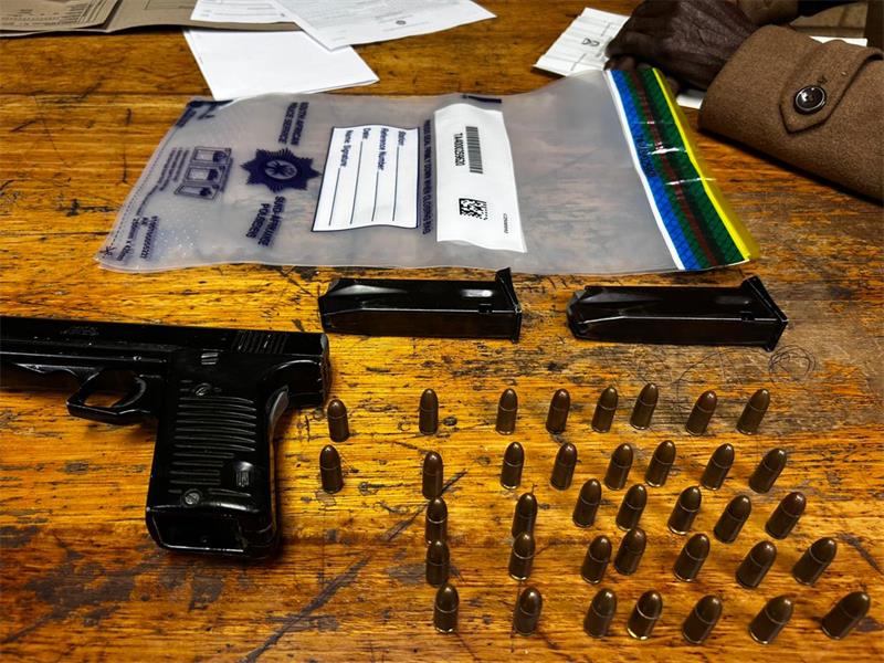 Police acted on an urgent tip-off after shots were fired, recovering a pistol, magazines and ammunition at a Langaville tavern.