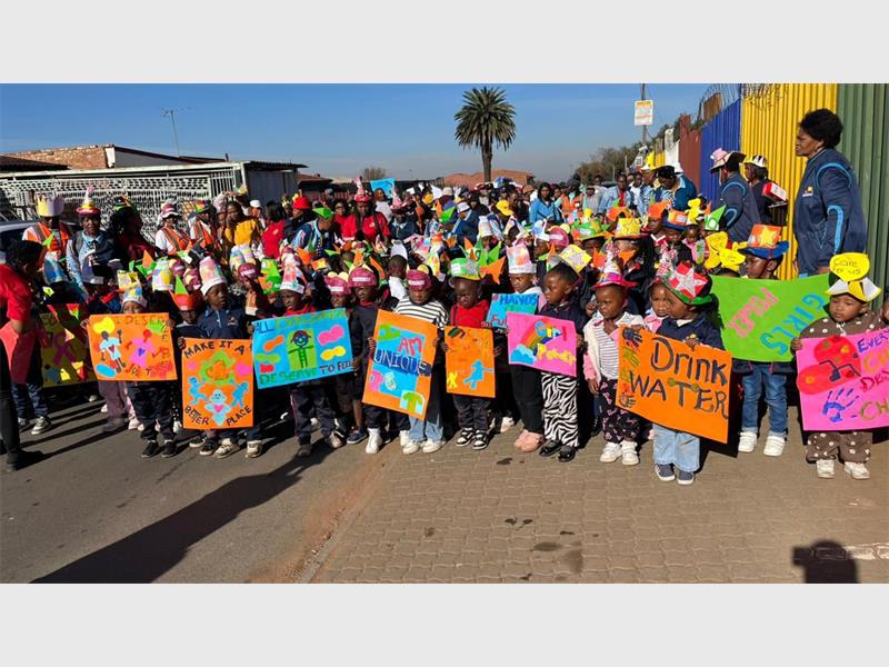 Learners and community members joined a walkathon and information session at Kwa-Thema Crèche to promote child protection, safety awareness and the prevention of abuse.