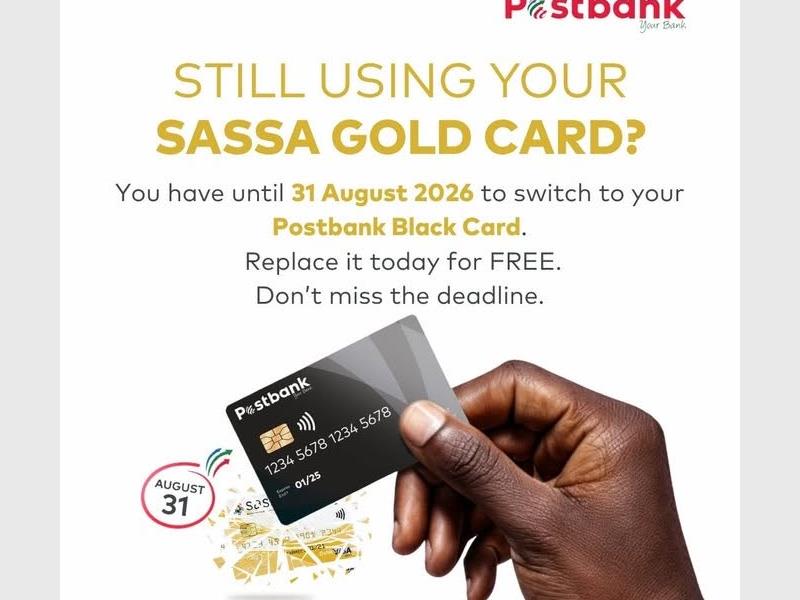 Postbank says the free replacement process is available nationwide and warns that gold cards will be phased out after August 31.