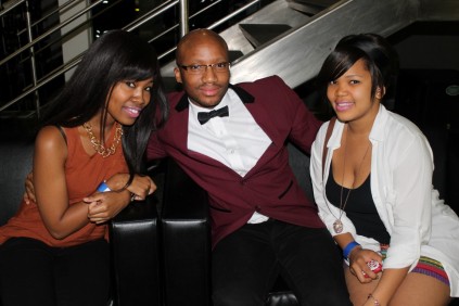 Enjoying the show… Thando Sindane, Mara Lefalatsa and Asekho Magqaza get ready to be entertained by the The Muffinz.