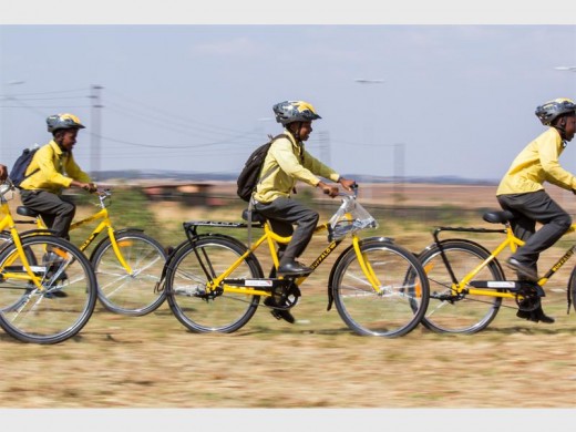 Bicycle Education Empowerment Programme (Beep) riders from Orange Farm are on their way to school on their new, donated bikes. Photo: Donovon Thorne