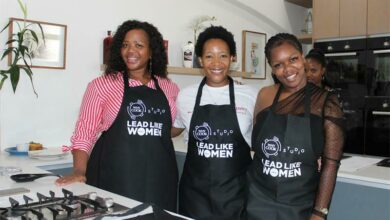 Toni Gumede, Hellen Moropa and Nombuyiselo Tango pose for a photo before the cooking challenge.