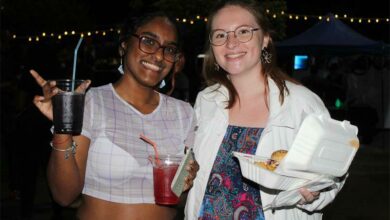 Shannin Govender and Michaela Reeler enjoy their food and drinks