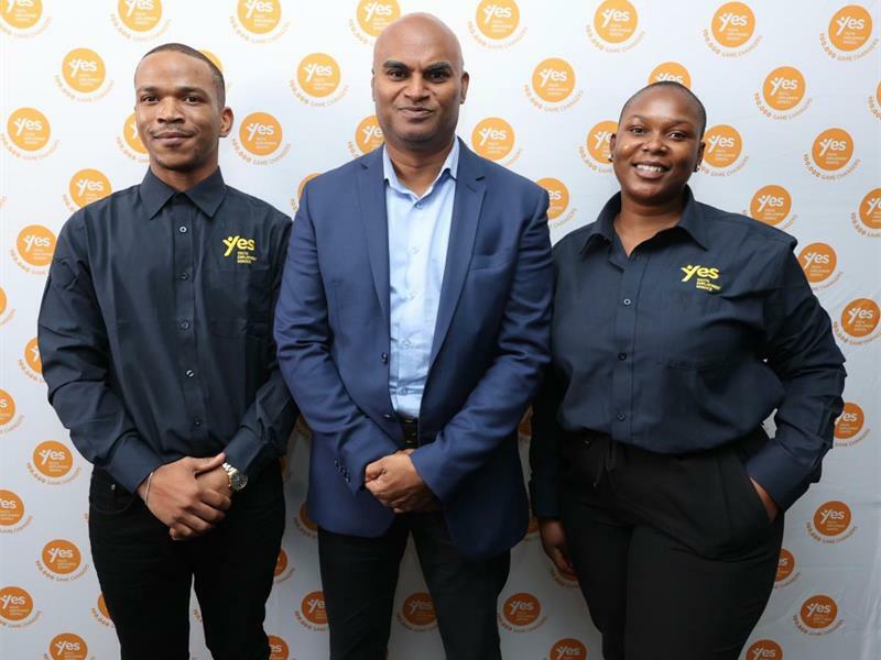 Ravi Naidoo and Kgomotso Sekhu pose for the camera at the Yes event