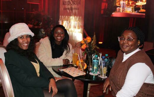 Back: Bontle Phiri, front: Mpumi Mavi and Nombulelo Fox mingle and network. Photo: Duduzile Khumalo
