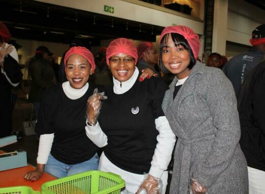 Mosa Kaiser, Nolutando Meje and Allegro Dinkwanyane volunteers at the Rise Against Hunger initiative. Photo: Duduzile Khumalo