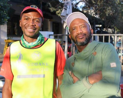 Runner Jackson Malu and comedian David Kau at the #Run4Avos launch in Sandton. Photo: Lebogang Tlou
